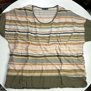 Italian made linen blend scoop neck cap sleeve striped shirt